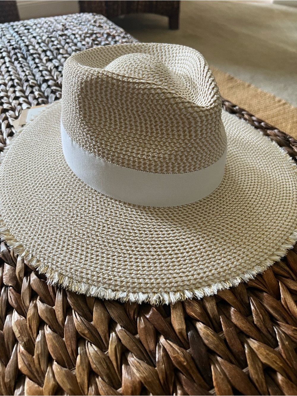 Eric Javits Fringe Pinch White Straw Fedora - Picture 5 of 9